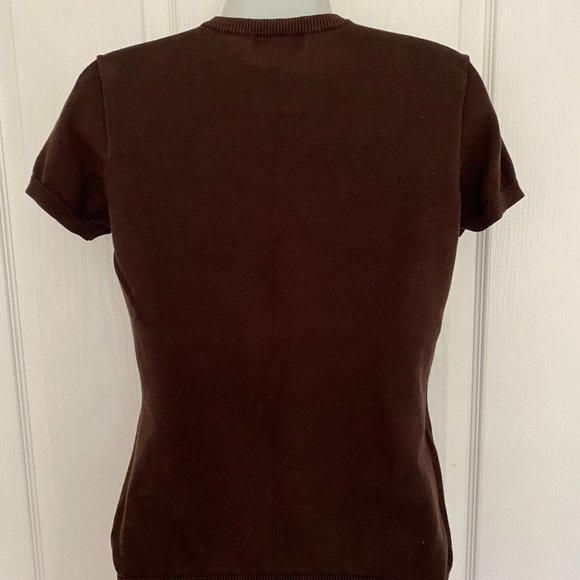 Brown dressy t-shirt with pink argyle pattern - Picture 2 of 6